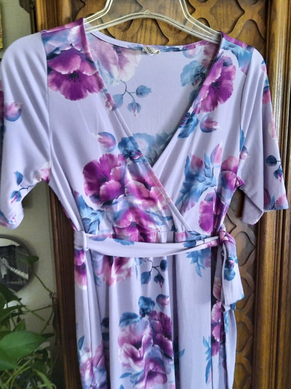 Floral High Low Faux Wrap Maternity & Nursing Dress - Lavender Size M - Picture 5 of 16
